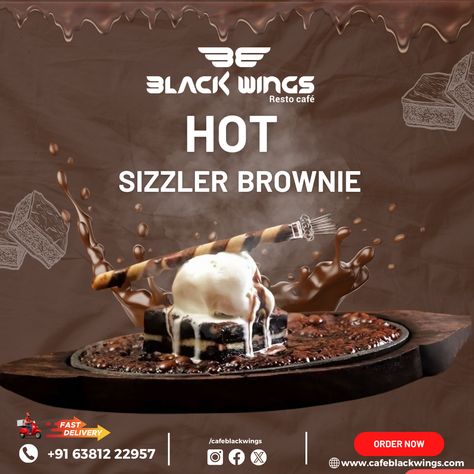 Hot sizzler brownie
"Get Ready to Sizzle Your Senses with Our Hit Sizzler Brownie! 🔥🍫🔥

Order.cafeblackwings.com
Call: 6381222957/ 947539923

#brownie #chocolate #brownies #cake #food #dessert #foodporn #foodie #instafood #cookies #brigadeiro #doces #nutella #love #confeitaria #brownielovers #foodphotography #cakes #baking #a #cheesecake #instagood #oreo #icecream  #blackwings #blackwingsrestocafe #cafeblackwings Black Wings, Get Ready, Brownies, Nutella, Oreo, Food Photography, Cheesecake, Ice Cream, Cafe