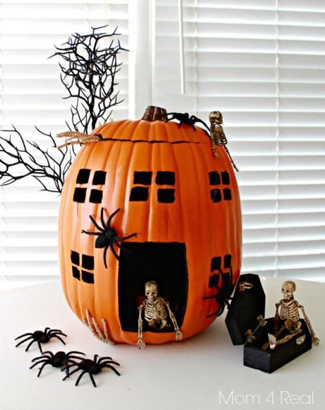 Funky Pumpkins, Halloween Wishlist, Pumpkin Diorama, Pumpkin Inspiration, Pumpkin Decorating Contest, Pumpkin Decorating Ideas, Fake Pumpkins, Pumpkin Contest, Pumpkin House