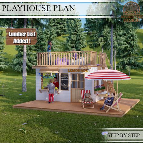 Playhouse Plan, Kids Clubhouse, Clubhouse Design, Store Plan, Playhouse Plans, Kids Garden, Construction Process, Lemonade Stand, Gardening For Kids