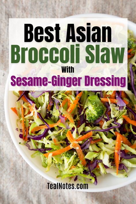 Looking for a healthy and flavorful side dish? Try this Best Asian Broccoli Slaw with Sesame-Ginger Dressing! Packed with nutrients and flavor, this low carb recipe is a must-try. Taste this delicious broccoli slaw salad with a tangy sesame-ginger dressing for a satisfying and crunchy dish. Perfect for any meal or as a side for your favorite protein. Say goodbye to boring salads with this Asian-inspired broccoli slaw recipe! Get your FREE meal prep plan today for a more organized meal prepping! Asian Broccoli Slaw, Ginger Broccoli, Broccoli Slaw Salad, Broccoli Slaw Recipes, Asian Broccoli, Keto Coleslaw, Asian Coleslaw, Vegan Low Carb, Sesame Ginger Dressing