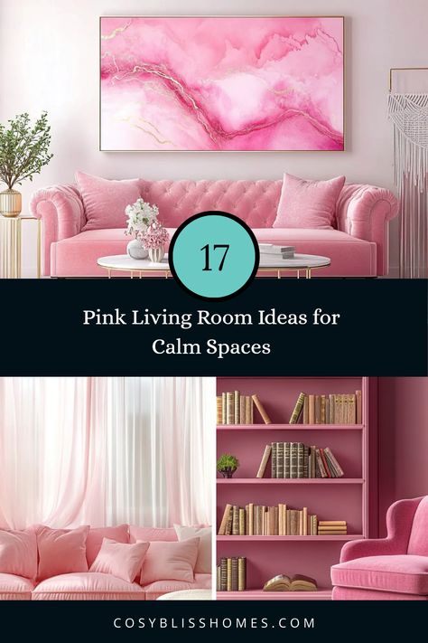 17 stunning pink living room decor ideas to bring tranquility into your home! From dreamy blush-colored walls that create a gentle ambiance to elegant pink curtains with sheer panels, every corner can speak serenity. Discover how pink artwork, stylish shelves, and lovely accents will transform your space into a relaxing retreat. Whether you're drawn to soft rose-gold touches or bold pink furnishings, these decor ideas will inspire you to personalize your living room oasis. Start crafting your cozy and serene environment today! Pink Living Room Decor Ideas, Living Room Feminine, Pink Living Room Ideas, Pink Decor Ideas, Stylish Shelves, Apartment Ideas Living Room, Room Oasis, Pink Living Room Decor, Colored Walls