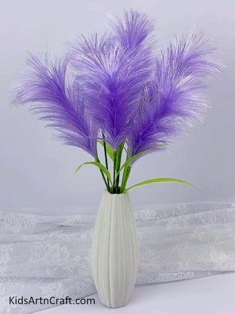 Purple Pampas Grass 3D Craft Using Ribbon Tutorial For Kids Check more at https://www.kidsartncraft.com/pampas-grass-3d-craft-tutorial/ Purple Pampas, Purple Pampas Grass, Ribbon Tutorial, 3d Craft, Craft Tutorial, Pampas Grass, For Kids, Ribbon, Purple