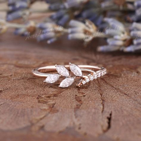 Unique Leaf Engagement Ring Rose Gold Leaf Ring Marquise Shaped Moissanite Wedding Ring Art Deco Moissanite Ring Dainty Leaf Ring - Etsy Gold Leaf Ring, Leaf Wedding Rings, Wedding Ring Art, Leaf Wedding Band, Wedding Rings Art, Rose Gold Leaf, Gold Leaf Rings, Leaf Engagement Ring, Floral Engagement Ring