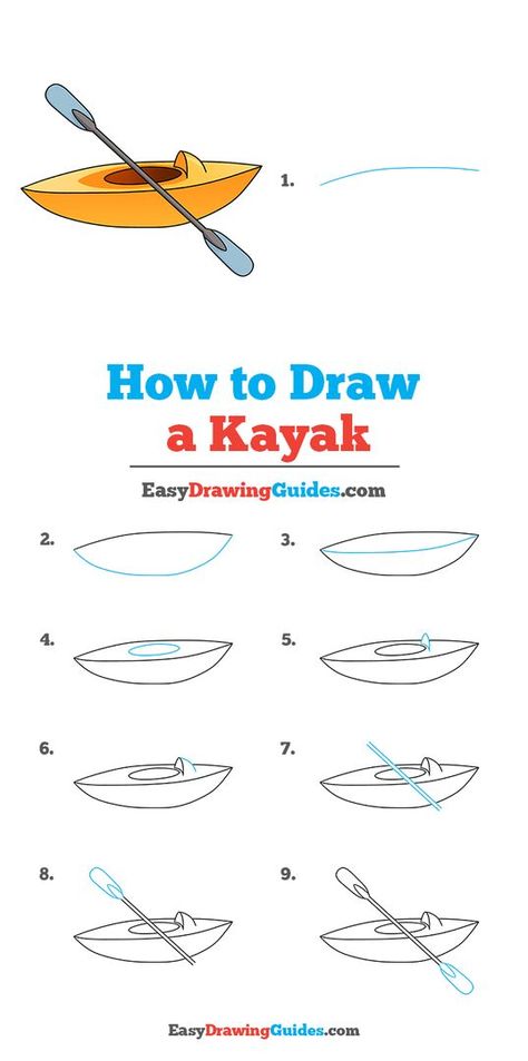 Learn to draw a kayak. This step-by-step tutorial makes it easy. Kids and beginners alike can now draw a great kayak. Drawing Hacks, Draw Doodles, Easy Drawing Guides, Boat Drawing, Drawing Guides, Easy Drawing Tutorial, Drawing Tutorials For Kids, Dinosaur Crafts, Enrichment Activities