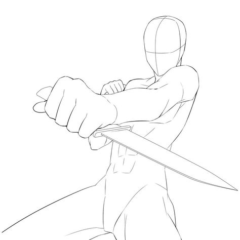 Beginner Pose Reference, 2 Swords Pose Reference, Assassin Drawing Poses, Knife Action Poses Reference Drawing, Holding Handle Reference, T Pose Drawing Reference, Punching Pose Reference Drawing, Pose Swordman, Arm Cannon Pose