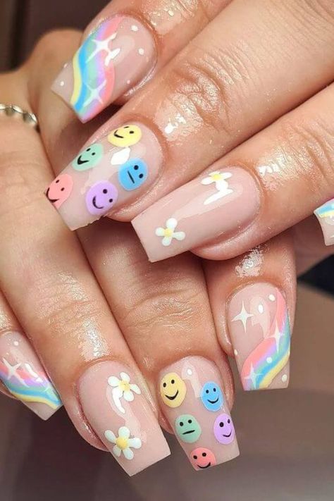 Pastel Flower Nails, Candy Corn Nails, Quinceanera Nails, Beautiful Dawn, Fun Manicure, Pastel Nails Designs, Retro Nails, Hippie Nails, Floral Nail Designs