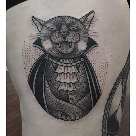 Cat Portrait Tattoos, Tattoo Perna, Kitten Tattoo, Vampire Tattoo, Baby Tattoo Designs, Vampire Cat, 4 Tattoo, Cat Tattoo Designs, Celtic Tattoos