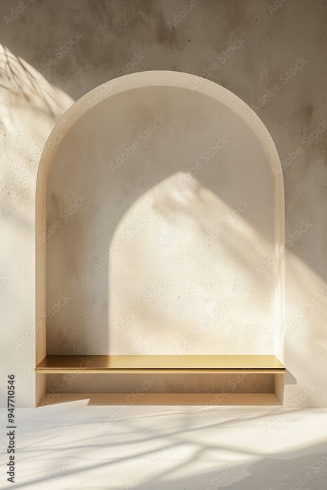 Minimalist gold rectangular shelf under arch in beige textured wall Stock Illustration | Adobe Stock Product Display, Textured Wall, Adobe Stock, Stock Illustration, Arch, Shelves, Illustrations, Wall, Gold