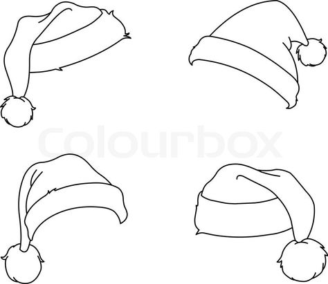 Stock vector ✓ 16 M images ✓ High quality images for web & print | Outlined Santa hats. coloring page Santa Hat Outline, Hat Drawing Reference, Santa Hat Black And White, Santa Face Coloring Page, Santa Hat Drawing, Cartoon Santa Hat, Santa Hat Outline Svg, Santa Clipart Black And White, Free Coloring Pictures