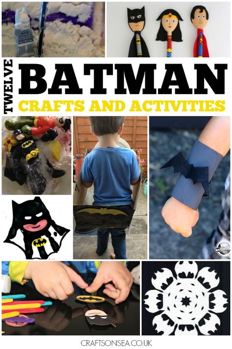 12 super fun Batman crafts and activities all tried and tested by kids! DIY batmobiles, batman science experiments, batman handprint crafts and more. Batman Handprint, Batman Games For Kids, Batman Crafts, Hero Crafts, Superhero Crafts, Batman Party, Batman Birthday, Easy Arts And Crafts, Crafts And Activities For Kids