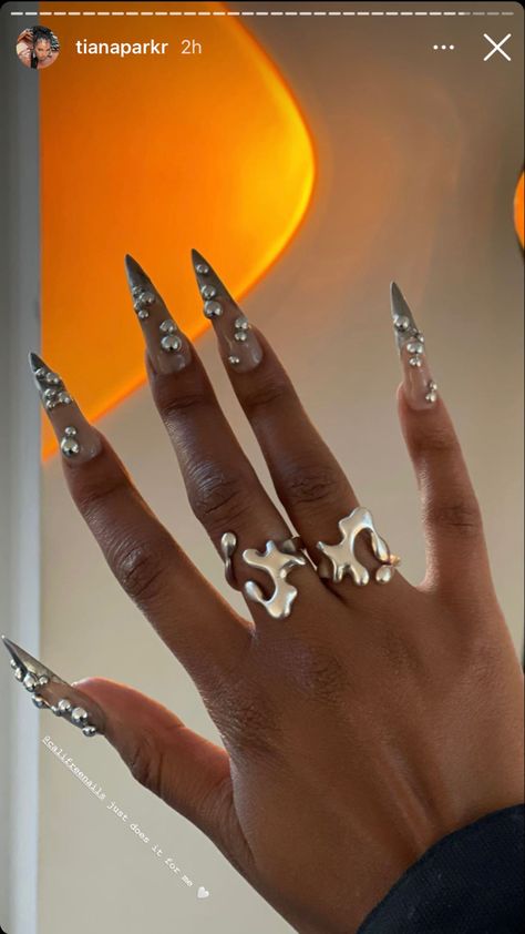 Subversive Nails, Beyonce Nails, Chrome Jewelry, Euphoria Nails, Nail Piercing, Unique Acrylic Nails, Clothes And Shoes, Bling Acrylic Nails, Gem Nails