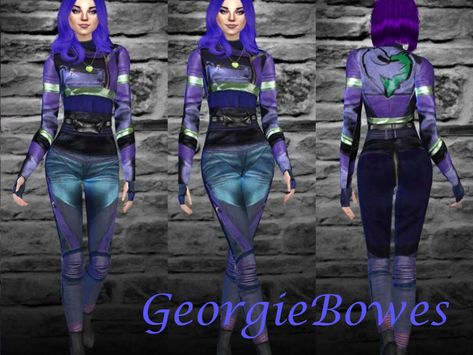 A retexture of Mal's Descendants 3 outfit Found in TSR Category 'Sims 4 Female Everyday' Sims 4 Cc Decendants, Descendants Sims 4 Cc, Sims 4 Descendants, Sims 4 Cc Descendants, Mal Descendants, Evie Descendants, Disney Challenge, The Sims 4 Packs, Sims 4 Cc Skin