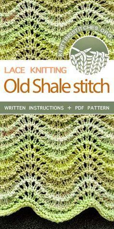 Old Shale Shawl Knitting Pattern, Reversible Lace Knitting Stitches, Old Shale Knitting Pattern, Knit Lace Stitches, Lace Stitches Knitting, Easy Lace Knitting Patterns, Lace Knit Stitches, Knit Stitch Patterns Free, Free Crochet Blanket Patterns