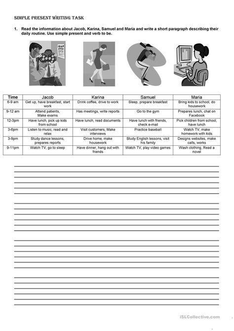 SIMPLE PRESENT WRITING - English ESL Worksheets for distance learning and physical classrooms Paragraph Writing Worksheets, Paragraph Worksheets, Punctuation Worksheets, Third Grade Writing, 3rd Grade Writing, Writing Practice Worksheets, Simple Present, Daily Writing Prompts, Writing Prompts For Kids