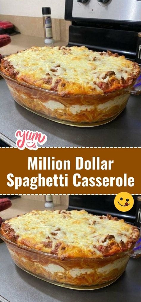 Million Dollar Spaghetti Casserole Million Dollar Spaghetti Casserole, Spaghetti Casserole Recipe, Pasta Creamy, Baked Spaghetti Casserole, Homemade Meat Sauce, Million Dollar Spaghetti, Spaghetti Casserole, Cheesy Pasta, Beef Casserole Recipes