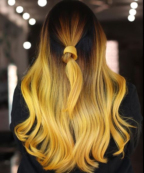 Yellow hair Dark Ombre Hair, Yellow Hair Color, Sunflower Hair, Vivid Hair Color, Pulp Riot, Balayage Color, Style Hairstyle, Yellow Hair, Brown Hair With Highlights