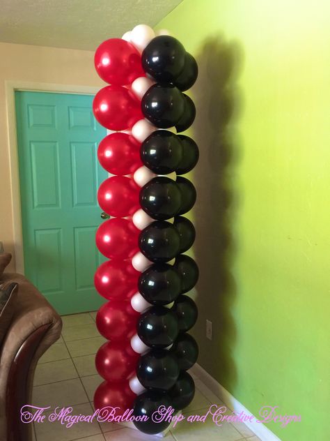 Black and red balloon column Red And Black Balloon Columns, Black Red And White Balloon Arch, Car Theme, Car Themes, Black Balloons, Balloon Columns, Red Balloon, White Balloons, Pizza Party