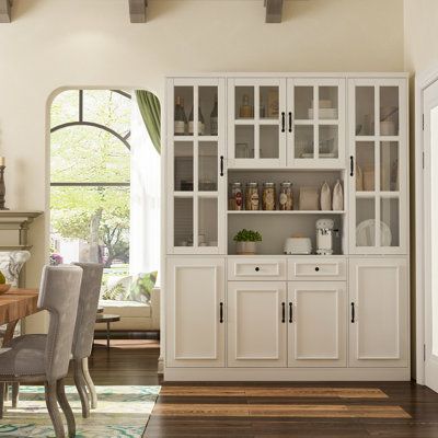 Kitchen Showcase Cabinet Modern, China Storage Cabinet, Glass Cabinet Uppers, White Oak China Cabinet, Built In Glass Display Cabinet, Built In China Cabinet Dining Room, Built In Cabinets In Dining Room, Undining Room, White China Cabinet