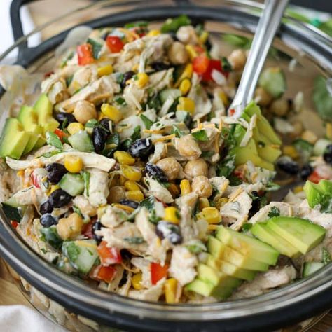 Southwest Shredded Chicken Salad - Healthyish Foods Southwest Shredded Chicken Salad, Southwest Shredded Chicken, Southwest Chicken Salad Recipe, Shredded Chicken Salad, Shredded Chicken Salads, Southwest Chicken Salad, Southwest Salad, Macro Recipes, Ww Meals