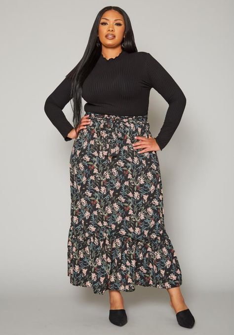 Plus Size Floral Pattern Flare Maxi Skirt| Asoph.com Floral Maxi Skirt Outfit, Ruffle Skirt Outfit, Flare Maxi Skirt, Long Floral Skirt, Womens Maxi Skirts, Maxi Skirt Outfits, Floral Maxi Skirt, Floral Midi Skirt, Ruffle Skirt