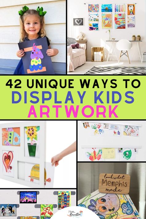 collage of displays for kids artwork Kids Art Frame Display, How To Display Kids Artwork, Kids Pictures On Wall, Toddler Art Display, Ways To Display Kids Artwork, Displaying Kids Artwork Diy, Kids Artwork Display Ideas, Framed Kids Art, Kids Art Gallery Wall