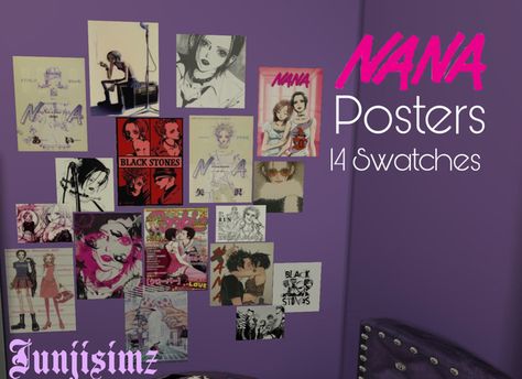 NANA Posters☆ | Junji Simz on Patreon Ts4 Bathroom Clutter, Sims 4 Room Cc Sets, Sims4 Poster Cc, Premade Sims Sims 4 Cc, Emo Sims 4 Cc Furniture, Sims 4 Posters Cc Patreon, Sims4 Room Cc, Sims 4 Cc Anime Decor, Nana Sims 4 Cc