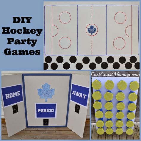 DIY Hockey Party Games - easy, inexpensive and sure to score big points with party guests. Hockey Team Party, Easy Birthday Party Games, Hockey Birthday Parties, Hockey Crafts, Projects Science, Dinner Party Games, Hockey Party, Hockey Tournaments, Hockey Birthday