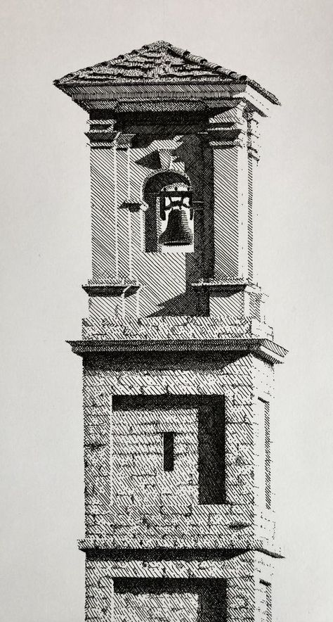 Pen and Ink Drawings | Tuscany Bell Tower, 4” x 10”, Pigma Micron pens (003, 005, 1) on Canson "The Wall" paper | Facebook Micron Pen Drawing, Micron Drawing, Micron Pen Art, Pen And Ink Drawings, Micron Pens, Micron Pen, Architecture Life, Bell Tower, Architecture Drawing Art