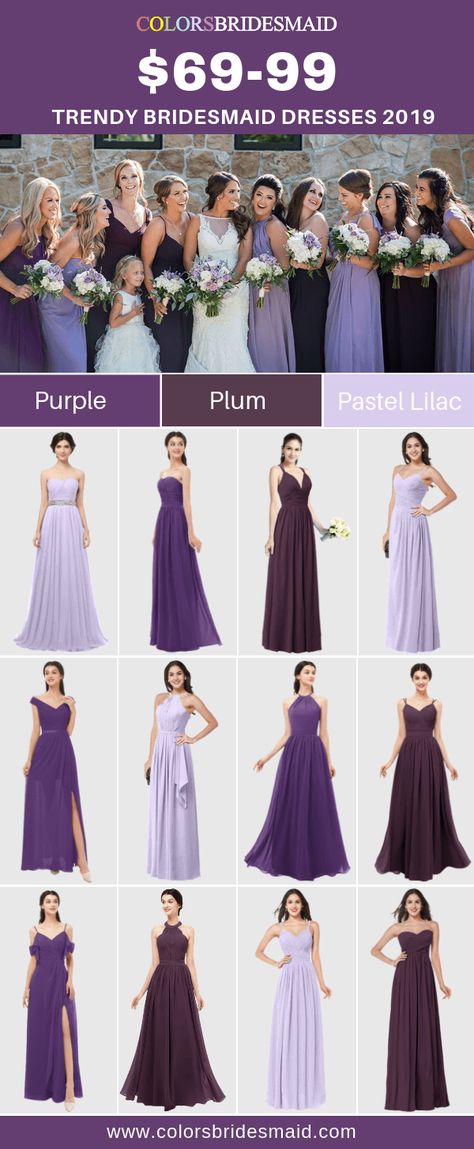 Bridesmaid dresses 2019 in 180+ trendy styles long and short, 150+ colors, under 100, popular color of purple, plum and pastel lilac are perfect for fall weddings. #colsbm #purpledress #weddings #plumdress #lilacdress b722 Maid Of Honor Dress Purple, Bridesmaid Dresses Purple Lavender, Shades Of Purple Bridesmaid Dresses, Purple Wedding Dress Bridesmaid, Violet Bridesmaid Dresses, Plum Bridesmaid Dress, Purple Bridesmaid Dresses Long, Color Lila Pastel, Plum Bridesmaid