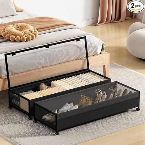 Amazon.com: Eastherry Under Bed Storage with Wheels, 54L XXL Larger Under Bed Storage Containers with Clear Lids, 36'' Lengthen Under Bed Shoe Organizer, Rolling Under Bed Storage for Shoes Clothes (2 Pack) : Home & Kitchen Storage With Wheels, Under Bed Storage Containers, Teen Bedroom Furniture, Nursery Furniture Sets, Teen Bedding, Closet System, Bedroom Furniture For Sale, Storage Hacks, Cabinets For Sale