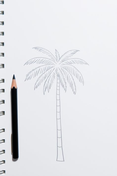 Check Out This Simple Palm Tree Line Drawing & 12+ Other Palm Tree Drawing Ideas! #drawingideas #drawing Cartoon Palm Tree Drawing, Simple Palm Tree Drawing, How To Draw Palm Trees, How To Draw A Palm Tree, Palm Tree Line Drawing, Tree Drawing Ideas, Palm Tree Sketch, Cartoon Palm Tree, Tree Line Drawing