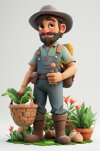 Photo detailed character design of a gar... | Premium Photo #Freepik #photo Gardener Character, Farmer Character, Farm Cake, Video Mockup, Event Food, Card Banner, Poster Invitation, Cartoon Clip Art, Premium Photo