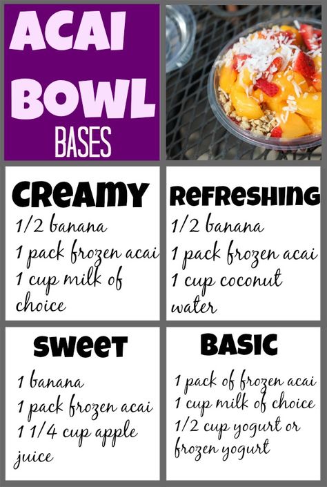 acai bowl via The Fitnessista Paleo Acai Bowl, Make Ahead Acai Bowl, Acai Base Recipe, Best Acai Bowl Recipe, Acai Bowl At Home, Homemade Acai Bowl, Acai Recipes, Açaí Bowls, Acai Bowls Recipe