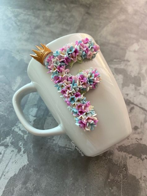 3d Coffee Cup, Letter Mug, 3d Coffee, Letter Mugs, Polymer Clay Gifts, Custom Coffee Cups, Mug Crafts, Diy Mugs, Polymer Clay Diy