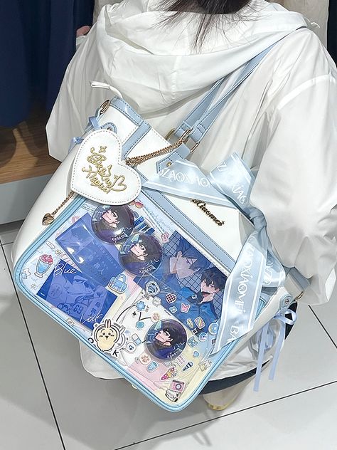 Please note that this product includes only one bag and one long straps.   	 		 			Size(Bag/Window) 			Free Size 		 		 			Length 			30-39/27-29 		 		 			Width 			6-11/1 		 		 			Height 			28-19.5 Harajuku Style Blue Bag For Students, Itabag Aesthetic, Ita Bags, Ita Bag Inspiration, Blue Harajuku Bag With Adjustable Strap, Goth Ita Bag, Male Steampunk, Steampunk Fashion Female, Blue C