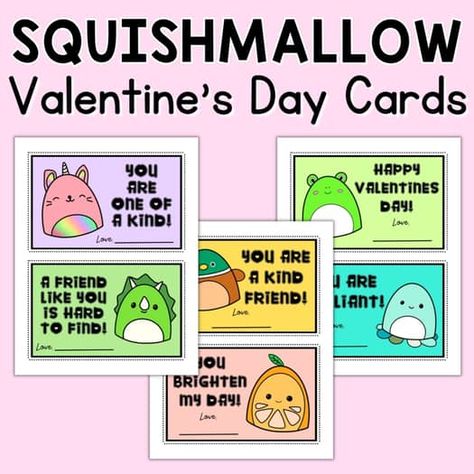 Squishmallow Printable, Valentines Squishmallow, Printable Valentines Day Cards, Valentine's Day Cards, Cards Printable, Printable Letters, Cute Stuffed Animals, Valentine Day Cards, Christmas Greeting Cards