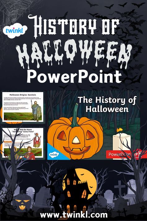 Twinkl's engaging History of Halloween for Kids PowerPoint covers the historical origins of the holiday in the old Celtic celebration of Samhain and its evolution into the modern holiday of Halloween. Find out where some of the most famous Halloween traditions come from, such as dressing up, carving pumpkins, and trick-or-treating, all accompanied by gorgeous illustrations to inspire your student's imaginations. The History Of Halloween, History Of Halloween, Halloween Lesson Plans, Halloween For Kids, Halloween Lesson, Halloween History, New Knowledge, Carving Pumpkins, Halloween Traditions