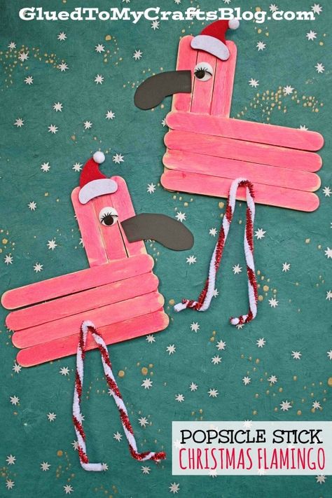 #gluedtomycrafts Popsicle Stick Christmas Flamingo - Kid Craft Christmas In July Preschool Crafts, Christmas In July Crafts, Christmas In July Decorations, Flamingo Craft, Christmas Flamingo, Summer Camp Crafts, July Ideas, Summer Christmas, Tropical Christmas