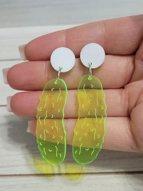 Green Pickle Stud Earrings, Pickle Earrings, Fair Food Earrings, Pickle Drop Earrings, Pickle Studs, Quirky Earrings, Funny Earrings - Etsy Canada Earrings Funny, Funny Earrings, Fair Food, Quirky Earrings, Food Earrings, Fair Food Recipes, Jewelry Cleaner, Black Light, Jewelry Earrings Studs