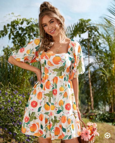 ✨🚨New Arrival: Allover Fruits Print Puff Sleeve Flounce Hem Dress- Only $19🚨✨ | Shein | Lemon Dress | Orange Dress | Fruit Dress | Shein | Summer Outfit | Summer Dress | Floral Dress | Dress Under $20 | Vacation Outfit | Vacation Dress | Wedding Guest Dress | Bridal Shower Dress | Baby Shower Dress | http://liketk.it/3ik8f #liketkit @liketoknow.it Follow me on the LIKEtoKNOW.it shopping app to get the product details for this look and others @liketoknow.it.brasil @liketoknow.it.europe @li Short Sleeve Brunch Dress With Fruit Print, White Fruit Print Dress For Beach, Cute Summer Dresses With Fruit Print, Orange Fruit Dress, White Summer Dress With Fruit Print, Yellow Summer Dress With Fruit Print, Fruit Dress, Shein Summer, Flounce Hem Dress