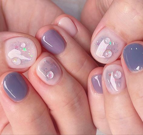 Cute, soft, simple gel nails Nail Designs Asian, Purple Korean Nails, Alluring Makeup, Short Gel Nail Designs, Nail Cute, Asian Nails, Hippie Nails, Simple Gel Nails, Pretty Gel Nails