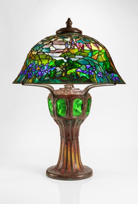 Tiffany Studios An Important and Rare "Landscape" Table Lamp Estimate: 300,000 - 500,000 USD Lot sold: 721,800 USD Tiffany Girls, Studio Lamp, Tiffany Studios, Leaded Glass Windows, Simple Geometric Pattern, Tiffany Glass, Art Lamp, Stained Glass Lamps, Tiffany Lamps