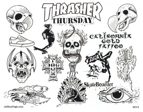 #JefferyPage honors any skateboard design on his sheets for discounted prices… Dogtown Tattoo, Thrasher Tattoo, Skateboard Tattoos, Skate Tattoo, Skateboard Tattoo, Punk Tattoo, Traditional Tattoo Sleeve, Flash Tattoo Designs, Tattoo Flash Sheet