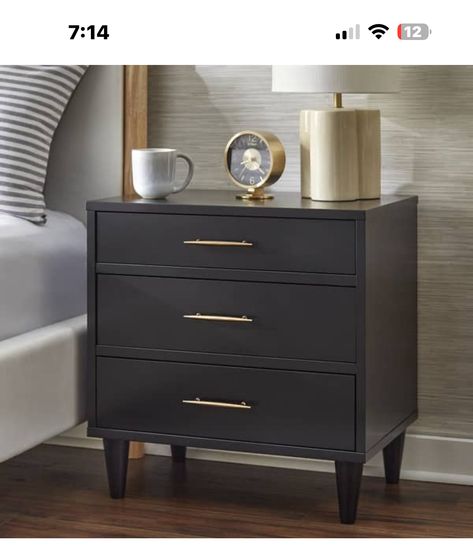 Grey Nightstand Bedroom, Small Apartment Bedroom Decor, Bedroom Nightstand Ideas, Black Bedside Tables, Moody House, Black Nightstands, Night Stands Bedroom, Nightstand Ideas, Modern Nightstands