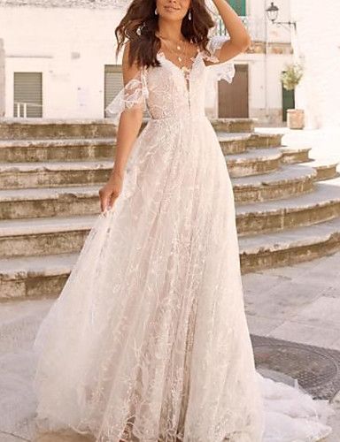 A-Line V Neck Sweep / Brush Train / Court Train Chiffon / Tulle Long Sleeve Plus Size Made-To-Measure Wedding Dresses with Lace Insert 2020 / Yes Wedding Dress Big Bust, Simple Plus Size Wedding Dresses, Long Sleeve Wedding Dress Simple, Big Wedding Dresses, Long Sleeve Bridal Gown, Cheap Wedding Dresses Online, Wedding Dresses 2020, Long Sleeve Wedding Dress Lace, Modern Wedding Dress