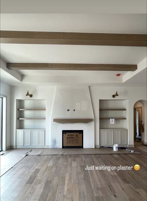 Beams Family Room, Wood Beams Living Room, Arizona Living Room, Ceiling Beams Living Room, Beams Living Room, Ranch Remodel, Family Room Fireplace, Street House, River House