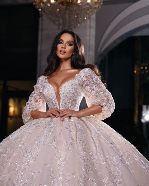 Long Sleeve Wedding Dress Sparkle, Sima Couture, Wedding Dress Sparkle, Luxury Weddings Reception, Dress Sparkle, Wedding Dress Prices, Couture Wedding Dresses, Fancy Wedding Dresses, Lace Ball Gowns