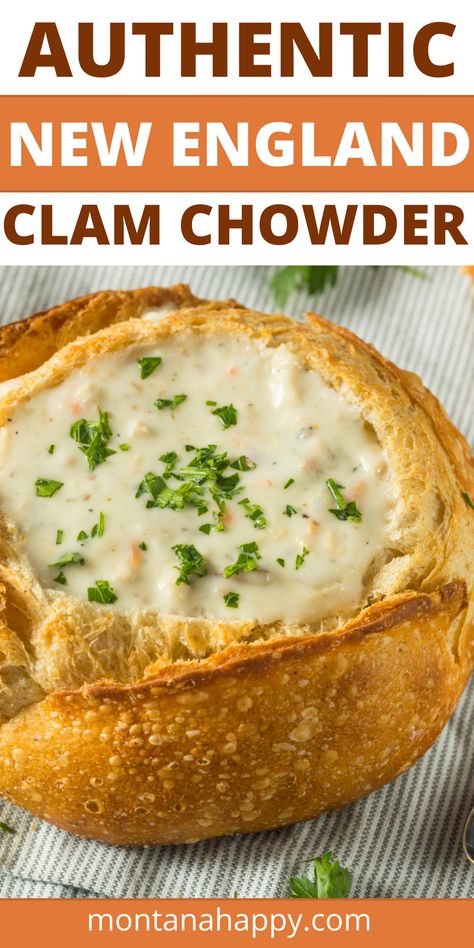 Bread bowl with New England Clam Chowder Seafood Clam Chowder, Best New England Clam Chowder, Clam Chowder New England, Best Clam Chowder Recipe, Cream Potatoes, Clam Chowder Soup, Fresh Clams, Clam Chowder Recipe, New England Clam Chowder