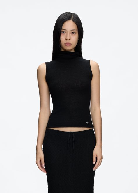 Turtleneck Sleeveless Knit in Black - Tank Air Turtleneck Sleeveless Outfit, Turtleneck Tank Top Outfit, Sleeveless Turtleneck Outfit, Sheer Turtleneck, Turtleneck Tank Top, Tank Air, Turtleneck Outfit, Turtleneck Sleeveless, Tank Outfit