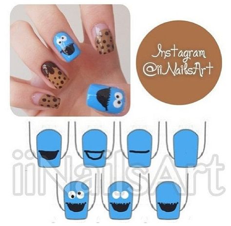 Cookie Monster nails!!!! Oh this is happening!! Cookie Monster Nails, Cartoon Nail Designs, Nails Disney, Nail Polish Style, Monster Nails, Disney Acrylic Nails, Gel Nail Art Designs, Nail Drawing, Cute Toe Nails